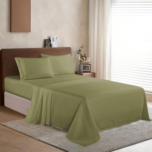 Image of Elegant Comfort Luxury Soft 1500 Premier Egyptian 4-Piece Premium Hotel Quality Wrinkle Resistant Coziest Bedding Set, All Around Elastic Fitted Sheet, Deep Pocket up to 16inch, King, Sage /Green