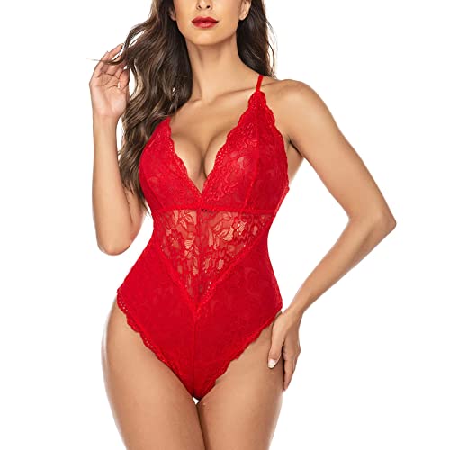 Lingerie feminina lingerie com decote em V, roupa de dormir de cetim, camisola de renda, mini Teddy,