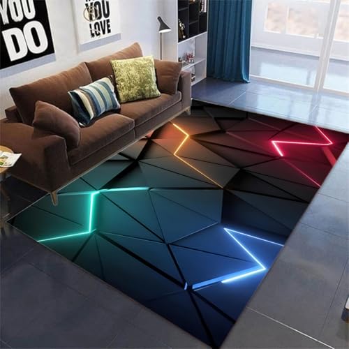 Tapis Gamer Chambre Ado Garçon Enfants Adulte Vision Géométrique Colorée Imprimé 3D Tapis De Chaise Gaming Salon Tapis De Sol Déco Antidérapant Lavable...