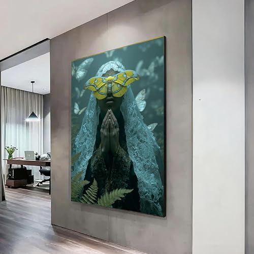 Œuvre d'art mains en prière et papillon, cadeau déco fantastique 30x40