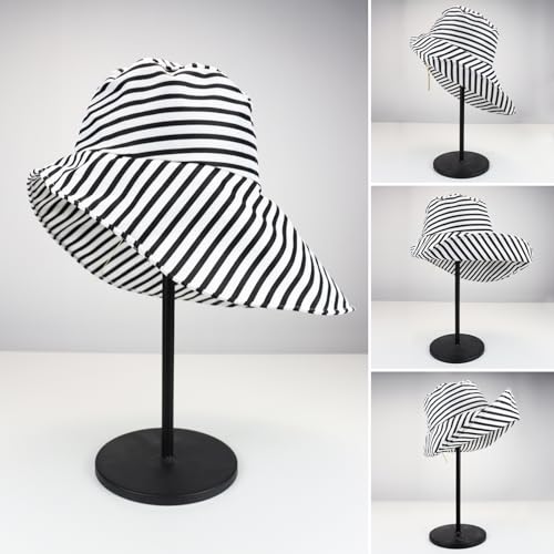 Sombrero de sol femenino con ala ancha y rayas, plegable miniatura 5