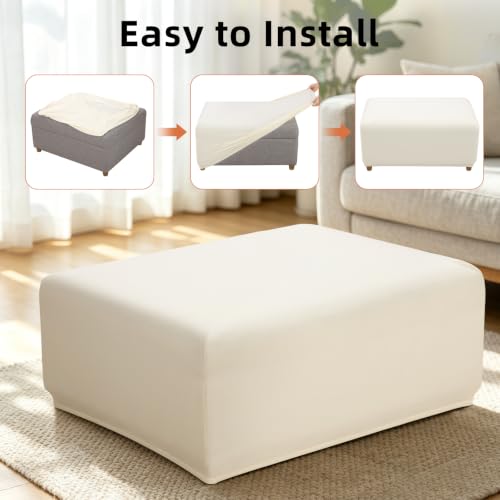 Image of YISUN Stretch Rectangle Ottoman & Footstool Cover, X‑Large, Beige