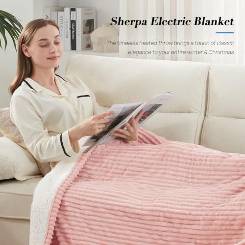 Image of Westinghouse Heated Throw Blanket, Fast Heating Blanket, 50x60 Inch, Pink | Soft Flannel Sherpa Electric Throw with 6 Heating Levels & 2-10 Hours Auto Shut Off, ETL Certification, Machine Washable