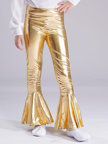JEATHA Kids Girls Shiny Metallic Flared Pants Disco Dance Bell-Bottom Leggings Yoga Ruffle Trousers Dancewear3