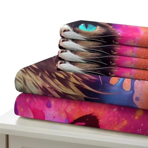 Housse de couette chat 220x240 parure de lit microfibre 3 pièces lit double King