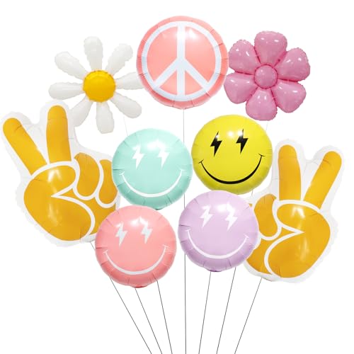 Retro Boha Groovy Balloons Peace Sign Smile Face Daisy Flower Balloons 60s 70s Hippie Groovy Party Decorations Young Wild and Three Party Decoration Good Vibes Birthday Decor Preppy Party