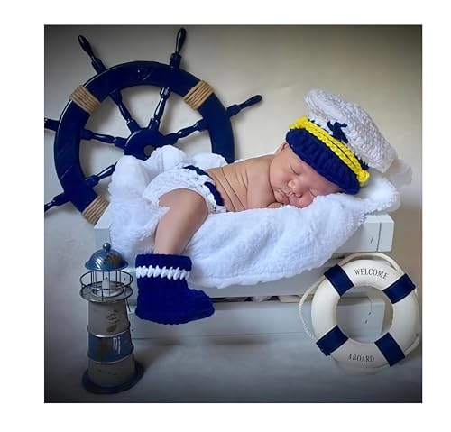 HUCEQI Baby Boy Sailor Crochet Set 3-Piece Newborn...