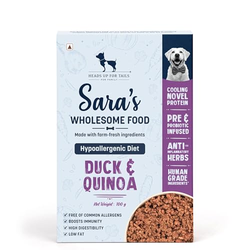 Image of Sara's Wholesome by HUFT Hypoallergenic Duck & Quinoa Wet Dog Food - 100 gm (Pack of 5) | Value Pack | Sensitive Stomach Formula | Complete & Balanced Nutrition | Suitable for Puppies & Adult Dogs