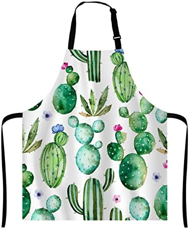 Wasach Cactus Apron, Tropical Watercolor Cactus Plants Apron,Adjustable Neck Bib Apron for Men Women,Suitable for Kitchen Cooking Waitress Chef Apron