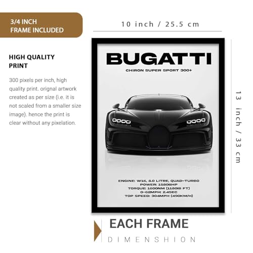 Image of walllane Big BMW M3, Lamborghini Aventador, Bugatti Chiron Cars Framed Posters Gift Items for Boys Room Wall Decoration | Car Poster Frame for Wall Decor Set Of 3 Size(10x13 inch), Framed