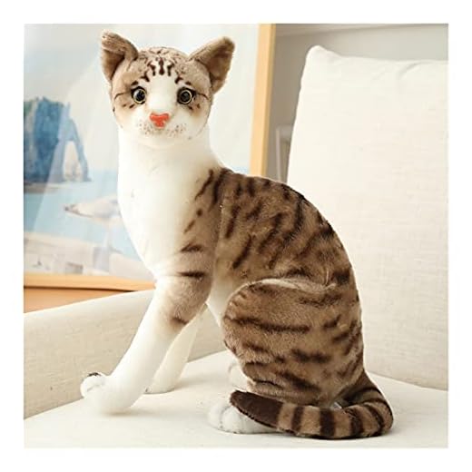 Mjuka leksaker katt plysch leksak simulering korthår söt katt docka husdjur husdjur dockor heminredning present till hennes födelsedag plyschleksaker (färg: Brun kattställ, höjd: 20 cm)