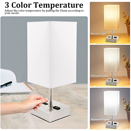 Table Lamps Set Of 2, Bedside Lamps For Bedroom, 2700K 4000K 5000K 3-Colors Temperature Nightstand Lamp With Usb Port And Ac Outlet, Table Lamp For Living Room, Office, Desk Lamp (2 Blubs Included). #TOP2