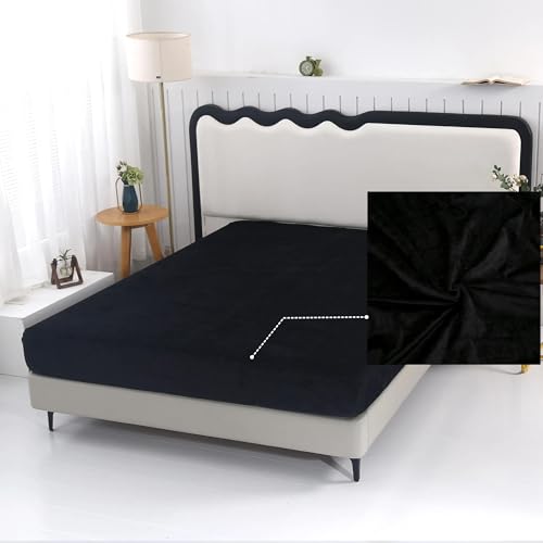 SDY Black Velvet Luxury Twin Size Fitted Sheet Only, Extra Deep Pocket Fits 14-16 Inch Mattress, Ultra Soft Wrinkle-Free & Breathable Bottom Sheet for All Season