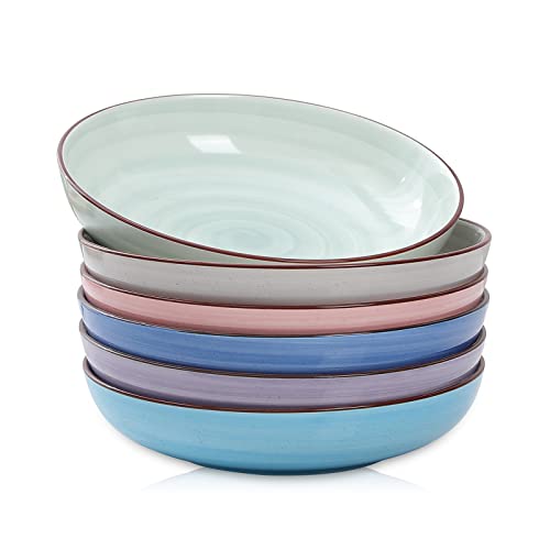 Selamica Porcelain 26 Ounce Salad Pasta Bowls, 8 Inch Wide And Shallow Serving Bowls, Microwave & Dishwasher Safe, Sturdy & Stackable, Set Of 6, Gradient Color #TOP9