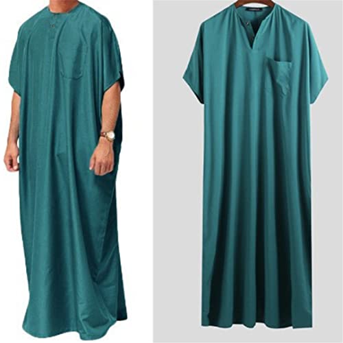 Robe Solid Color Middle East Dubai Arabic Dress Men Malaysian Thobe for Men's Shirt Round Neck Short Sleeves Muslim Abaya2