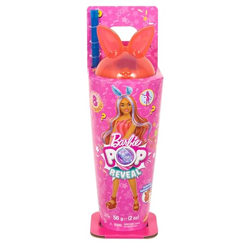 Barbie Poupée Pop Reveal et accessoires, série Shakes, poupée style chaton parfumée et animal de compagnie, 8 surprises dont une fonction changement de couleur, JCN87