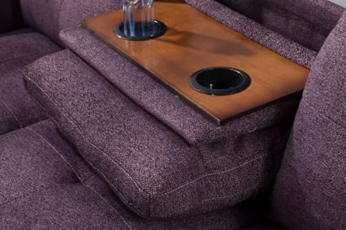 Image of L-Shaped 3-Piece Linen Sofa with Ottoman, Sectional Couch Set for Living Room, Office, Apartment, with Cup Holder, Purple