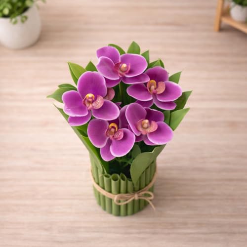 Image of CraftVatika Light Pink Orchid Artificial Flower Bouquet Decor, Realistic Orchid Flowers Bouquet Gift for Girls Faux Flowers for Table, Home Living Room Desk Decor, Wedding Anniversary Birthday Gift