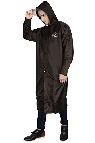 Image of FabSeasons Brown Extra Large (XL) Unisex Waterproof Long /Full Raincoat with Adjustable Hood and Reflector at Back for Night Visibility. Pack Contains Top and Storage Bag
