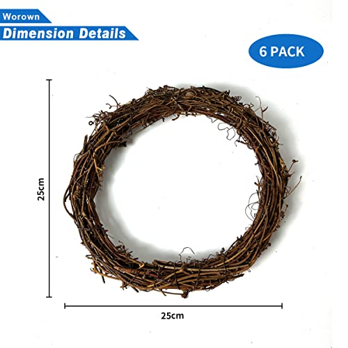 Worown 6 Pcs 10 Inch Natural Grapevine Wreaths, Vine Branch Wreath, Rattan Wreath For Diy Christmas Craft, Front Door Wall Hanging, Wedding And Party Decors #TOP1