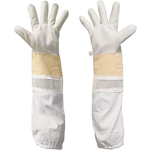 Guantes de apicultura de piel de cabra, guantes de apicultura de luwint con manga ventilada y puños elásticos a prueba de picaduras para jardinería, trabajo, cactus, poda de rosas Cover