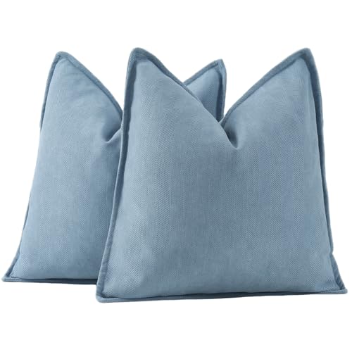 MADIZZ Textured Chenille Throw Pillow Covers Pack of 2 Natural Soft Decorative Accent Pillowcases Boho Neutral Couch Throw Pillow for Bed Home Decor for Sofa Livingroom 16x16 inch Blue