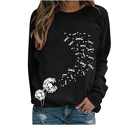 Femme Pull Imprimé Pissenlit Motif Sweatshirt Col Rond, Manches Longues, Patchwork, Chemisier Lâche Cover