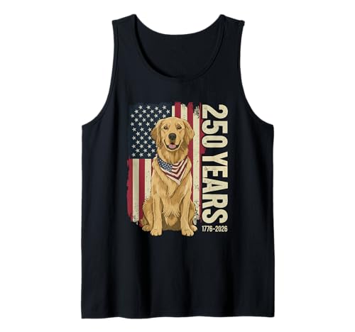 Golden Retriever American Flag Bandana 250th 4th of July Tank