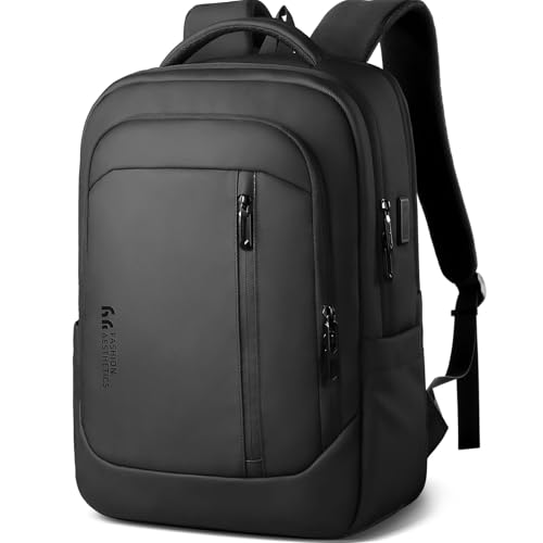 hk 17 Zoll Business Laptop Rucksack Herren, spritzwassergeschützt und Diebstahlsicherung Reiserucksack, großes Fassungsvermögen, mit USB-Ladeanschluss, für Pendler Reisen Geschäft-Schwarz