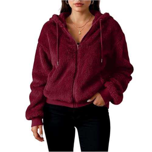 Veste teddy femme polaire chaude manteau d'hiver à capuchon uni surdimensionné avec poches