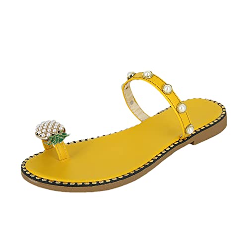 oiangi Cute Pineapple Sandals for Women Dressy Casual Summer Flat Clip Toe Flip Flops Boho Pearl...