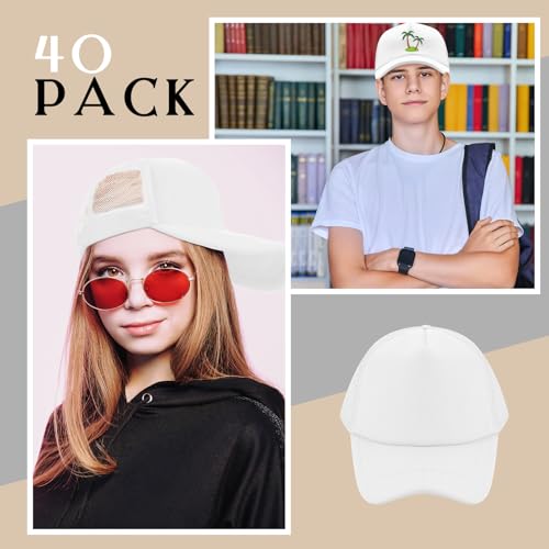 Image of 40 Pack Sublimation Blank Trucker Hat Bulk Wholesale Mesh Baseball Cap for Women Men DIY Hat Bar Party