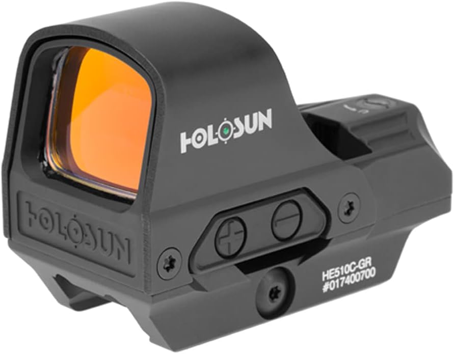 HOLOSUN 510C Multi-Reticle 2 MOA Dot & 65 MOA Circle Open Reflex Sight - Solar FailSafe Shake-Awake, 12 Settings - Red/Green Reticle
