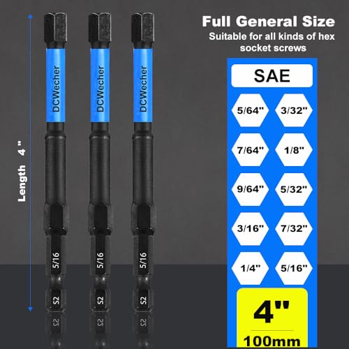 Image of 10-Piece Impact Allen Key Drill Bit Set - 4-Inch Long Hex Bit Set (SAE), Magnetic Head, S2 Alloy Steel, 1 /4'' Hex-Shank, for DIY Furniture Assembly & Car Repairs, by DCWecher