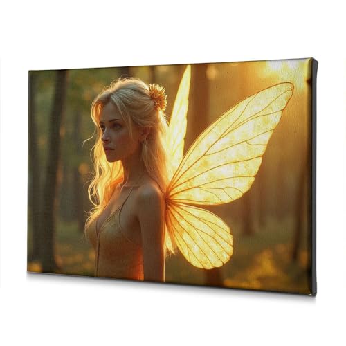 Tableau ailes dorées forêt décoration murale toile chambre