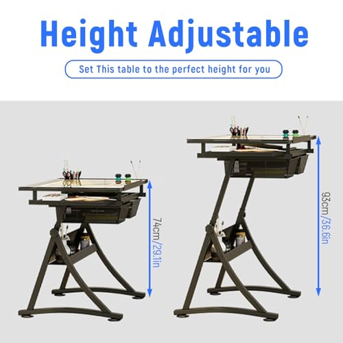 Art Drawing Desk with Stool Drafting Work Station, Adjustable Height(29.1