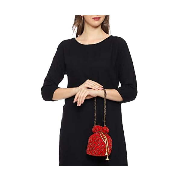 myDsGifts Women's Hand Embroidered Velvet Potli Bag (Single, Red) - Image 7