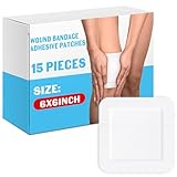 15 Pieces Bordered Gauze Island Dressing Wound Bandage Sterile Adhesive Gauze Pads Patches Post Shower Breathable Borders Individually Packed Pouches Tapes(6 x 6 Inch)