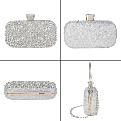 Image of DA BODAN Womens Sparkly Rhinestone Crystal Clutch Bag Glitter Sequin Bridal Purse Evening Handbag for Wedding Party Prom
