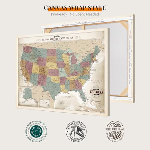 Image of DECORARTS - Oversized Vintage Soft Pastel USA Map Canvas Wall Art, Extra Large United States Maps for Wall Decor, Gallery Statement, Hand-Stretched Giclee Print, Handcrafted in USA, 40x30''