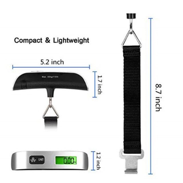 Digital Luggage Scale, 110lb Capacity, Backlit LCD Display, Temperature Sensor, Silver