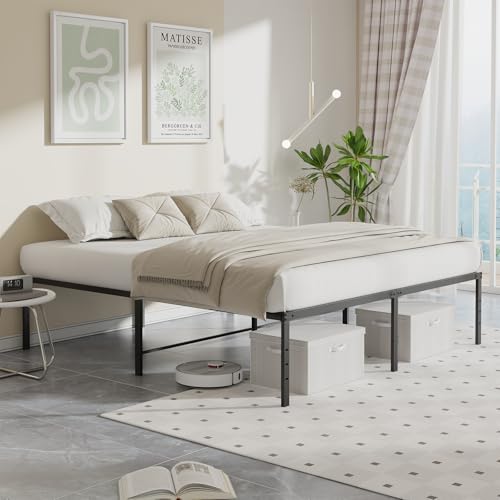 Image of Sweetcrispy King Size 16 Inch Platform Bed Frame, Heavy Duty Metal Foundation Frame, Noise-Free Sturdy Steel Slats, Underbed Storage, No Box Spring Needed, Quick Setup