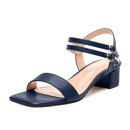Women's Heeled Sandals, Open Square Toe Chunky Heels, Ankle Strap with Buckle Fashion Solid Color Casual Sandals for Daily Wear