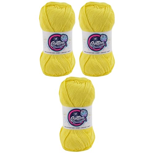 Image of NESTNHAVEN Cotton Candy 100% Cotton Yarn - (100g, 185 Meters) - Luxury Yarn for Crochet, Amigurumi, Embroidery, Toys, Garments, Flowers and Hobby, Projects. (Light Yellow) | (300 Gm)