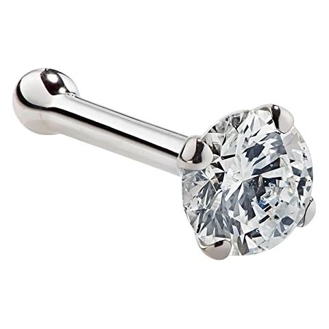 2mm Cubic Zirconia 14K White Gold Nose Ring Bone - 18G by FreshTrends Cover