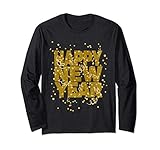 Happy New Year Konfetti Feuerwerk Silvester Party Outfit Langarmshirt