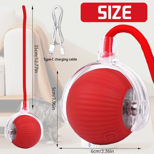 YOUYIKE Katzenball Interaktives Elektrisch Automatisch Katzenspielzeug Ball mit Schnur & Falscher Maus Selbstrollender Spielzeug Ball Cat Chase Running Toy für Hund