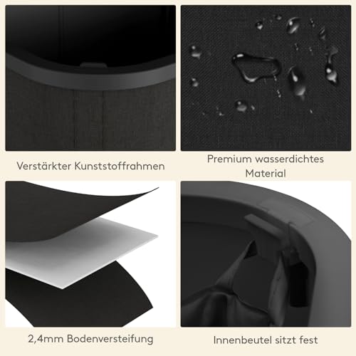 Lifewit Wäschekorb 145L mit Deckel, Großer Wäschesammler aus Kunststoff, Fächer Wäschebox Laundry Basket für Bad, Schlafzimmer, Waschraum, Schwarz