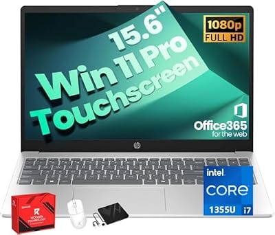 HP 15.6" FHD Touchscreen Laptop - 64GB RAM, 2TB SSD, Intel Core i7-1355U (10-Core, Up to 5.0GHz), Iris Xe Graphics, WiFi6, Webcam, Win 11 Pro, Business & Students, AI Copilot, Full Numeric KB