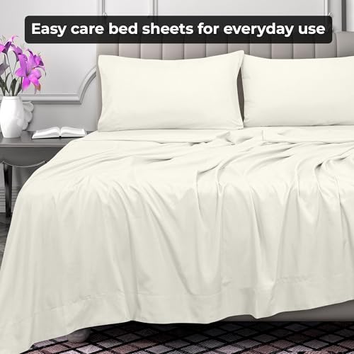 Image of Royale Linens Twin Flat Sheet - Ultra Soft Brushed 1800 Microfiber Flat Sheets Only - Wrinkle Free & Stain Resistant - Hotel Quality Top Sheet for Bed - (Full, Ivory)